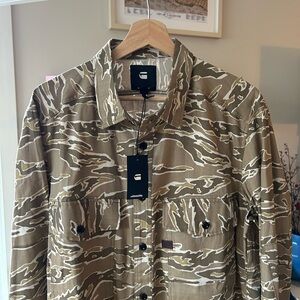G-Star Olive Green and White Camouflage Button-Down Shirt